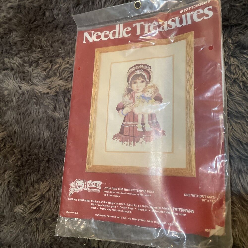 Vintage Needle Treasures Lydia & Shirley Temple Doll Crewel Kit Jan Hagara 00557
